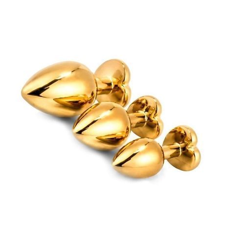 Основное фото Анальная пробка EGZO Gold Heart Plug M золотистая с прозрачным кристаллом 8,2 см