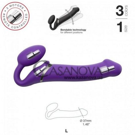 Основне фото Безремінний страпон з вібрацією Strap-On-Me Vibrating Bendable Strap-On L фіолетовий 15,8 см