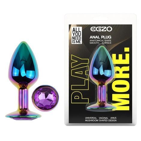 Основное фото Анальная пробка EGZO Multicolor Round Plug S разноцветная с фиолетовым кристаллом 7 см
