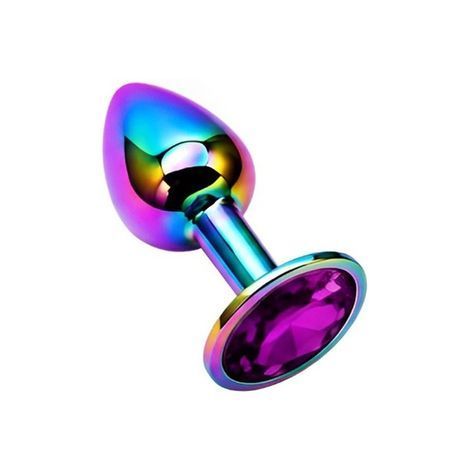 Основное фото Анальная пробка EGZO Multicolor Round Plug S разноцветная с фиолетовым кристаллом 7 см