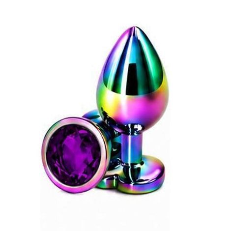 Основное фото Анальная пробка EGZO Multicolor Round Plug S разноцветная с фиолетовым кристаллом 7 см