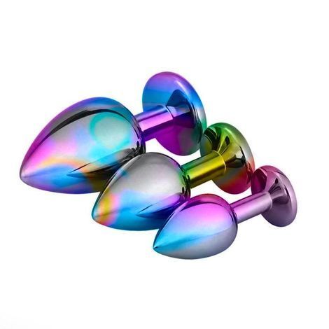 Основное фото Анальная пробка EGZO Multicolor Round Plug S разноцветная с фиолетовым кристаллом 7 см