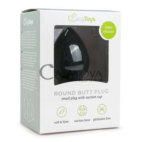 Основное фото Анальная пробка с присоской EasyToys Round Butt Plug чёрная 8,5 см