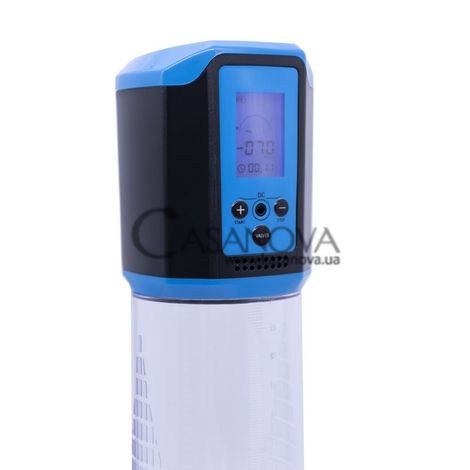 Основне фото Автоматична вакуумна помпа Men Powerup Passion Pump Premium Rechargeable Automatic LCD Pump блакитна з прозорим