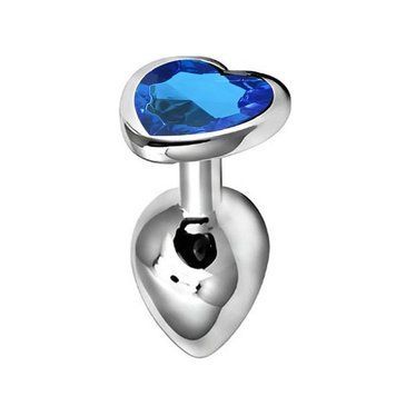 Основное фото Анальная пробка EGZO Silver Heart Plug M серебристая с синим кристаллом 8,2 см