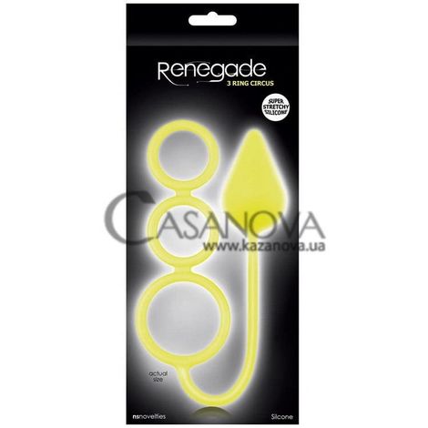 Основное фото Анальная пробка с эрекционными кольцами Renegade 3 Ring Circus M жёлтая 7 см