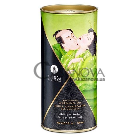 Основное фото Съедобное согревающее масло Shunga Warming Oil Huile Chauffante Midnight Sorbet зелёный чай 100 мл