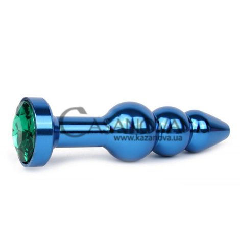 Основное фото Анальная пробка Anal Jewelry Plugs QBLU-07 синяя с зелёным кристаллом 11,3 см