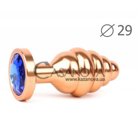 Основное фото Анальная пробка Anal Jewelry Plugs Gold Plug Small золотистая с синим кристаллом 7,1 см