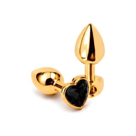 Основное фото Анальная пробка EGZO Gold Heart Plug M золотистая с чёрным кристаллом 8,2 см
