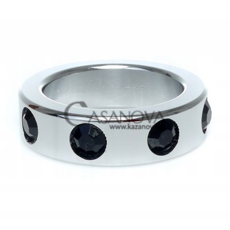 Основное фото Металлическое эрекционное кольцо Boss Series Metal Cock Ring With Black Diamonds Medium серебристое