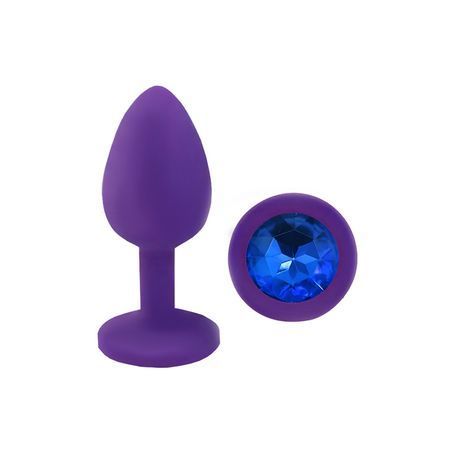 Основне фото Силіконова анальна пробка Crystal Silicone Diamond М фіолетова з синім кристалом 8,5 см