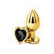 Дополнительное фото Анальная пробка EGZO Gold Heart Plug M золотистая с чёрным кристаллом 8,2 см