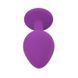 Дополнительное фото Силиконовая анальная пробка EGZO Silicone Purple Round Plug S фиолетовая с бирюзовым кристаллом 7 см