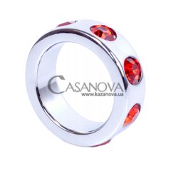 Основное фото Металлическое эрекционное кольцо Boss Series Metal Cock Ring With Red Diamonds Small серебристое