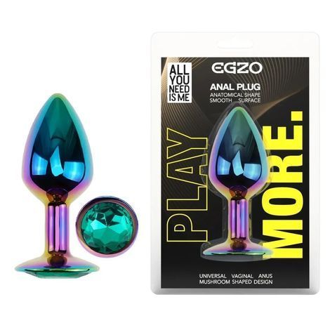 Основное фото Анальная пробка EGZO Multicolor Round Plug S разноцветная с бирюзовым кристаллом 7 см