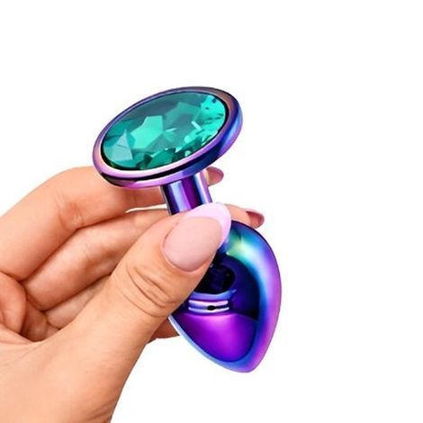 Основное фото Анальная пробка EGZO Multicolor Round Plug S разноцветная с бирюзовым кристаллом 7 см