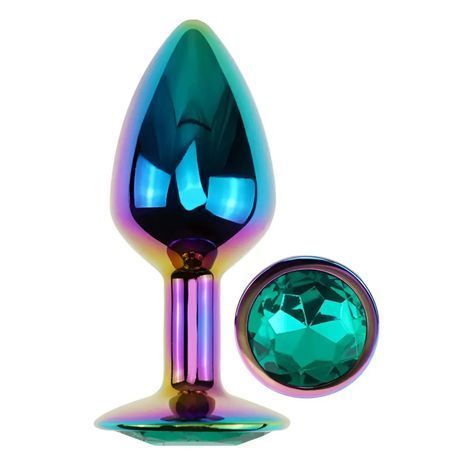 Основное фото Анальная пробка EGZO Multicolor Round Plug S разноцветная с бирюзовым кристаллом 7 см
