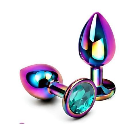 Основное фото Анальная пробка EGZO Multicolor Round Plug S разноцветная с бирюзовым кристаллом 7 см