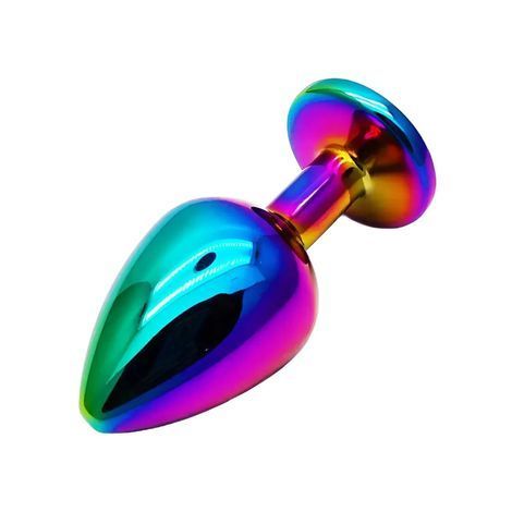 Основное фото Анальная пробка EGZO Multicolor Round Plug S разноцветная с бирюзовым кристаллом 7 см