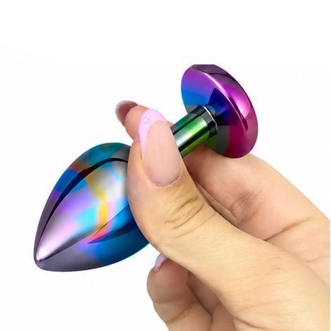 Основное фото Анальная пробка EGZO Multicolor Round Plug S разноцветная с бирюзовым кристаллом 7 см