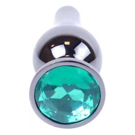 Основне фото Анальна пробка Jewellery Green Crystal срібляста 9,5 см