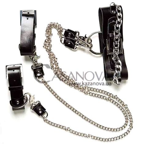 Основне фото Нашийник та наручники DS Fetish Silver With Chain чорний