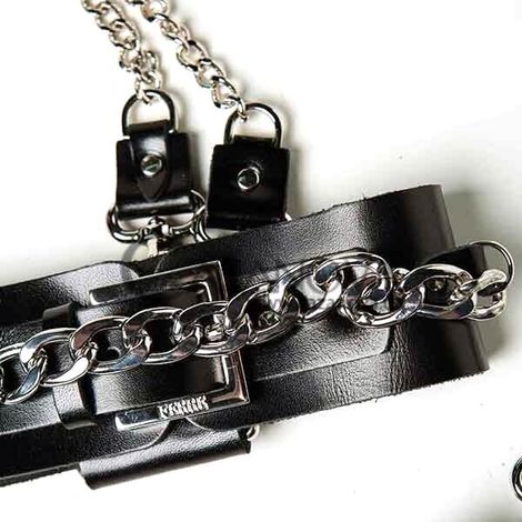 Основное фото Ошейник и наручники DS Fetish Silver With Chain чёрный