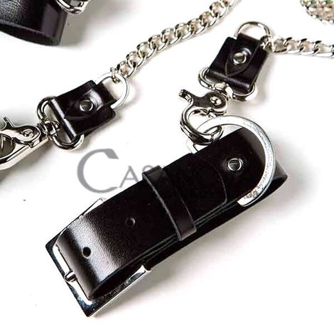 Основне фото Нашийник та наручники DS Fetish Silver With Chain чорний
