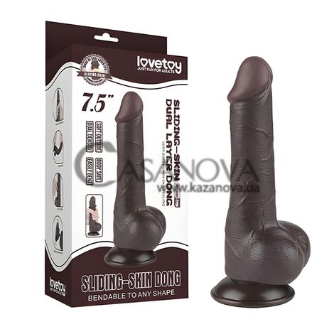 Основное фото Фаллоимитатор реалистичный с подвижной крайней плотью Lovetoy Sliding-Skin Dong Dual Layer Dong 7,5" коричневый 19,5 см