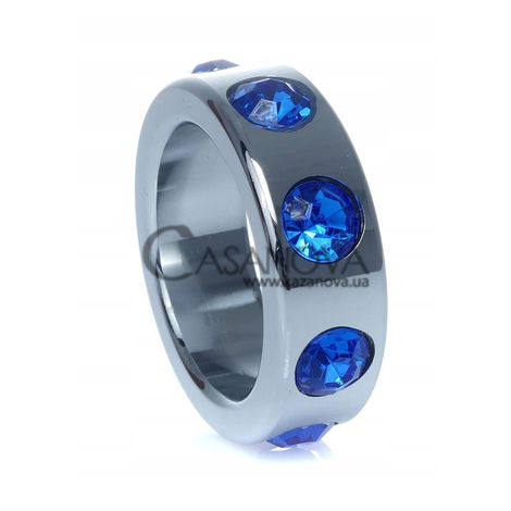 Основное фото Металлическое эрекционное кольцо Boss Series Metal Cock Ring With Dark Blue Diamonds Small серебристое