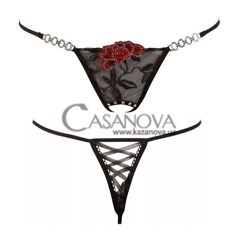 Основное фото Трусики с открытым доступом Cottelli Collection String Rose Crotchless чёрные