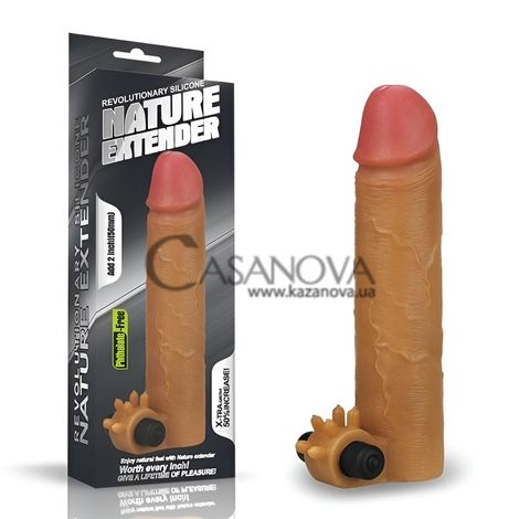 Основне фото Подовжувальна насадка з вібрацією Natural Extender Penis Sleeve коричнева 19 см