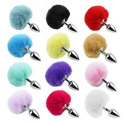 Основне фото Анальна пробка EGZO Bunny Tail Silver S срібляста з червоним хвостом 13,3 см