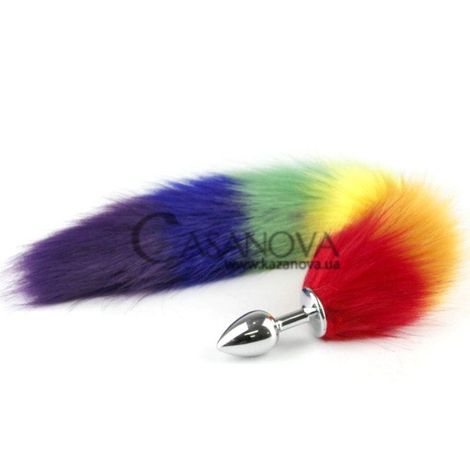 Основное фото Анальная пробка S Faux Fur Fox Tail Multicolor Polyester серебристая с разноцветным хвостом 7 см