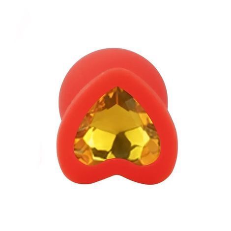 Основне фото Силіконова анальна пробка EGZO Silicone Red Heart Plug S червона з золотистим кристалом 7,1 см