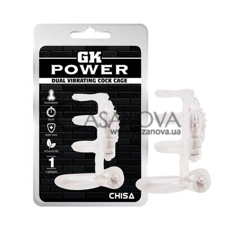 Основное фото Вибронасадка на член GK Power Dual Vibrating Cock Cage прозрачная 8 см