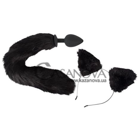 Основне фото Анальна пробка з хвостом та вушками Bad Kitty Pet Play чорна 9,3 см