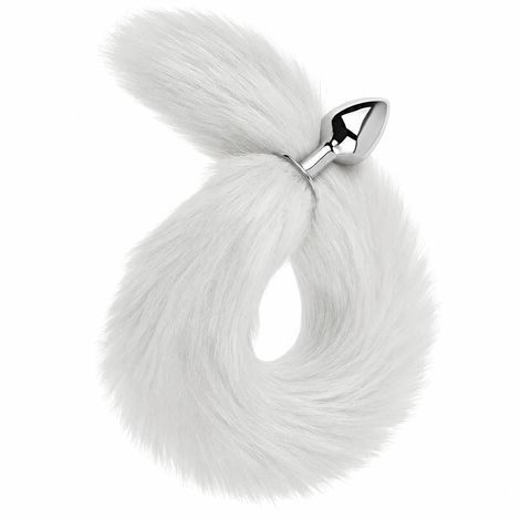 Основне фото Анальна пробка EGZO Fox Tail Silver Plug S срібляста з довгим білим хвостом 46 см