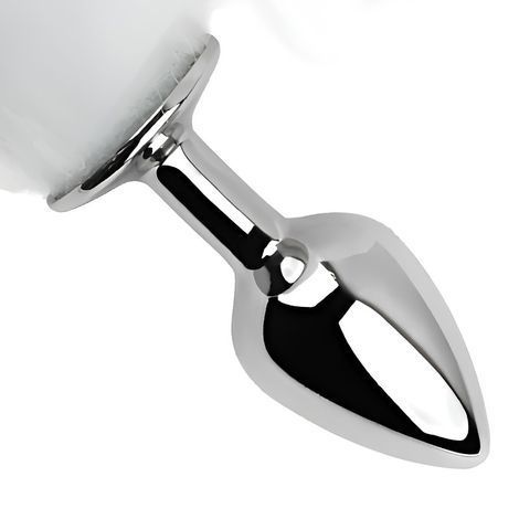 Основне фото Анальна пробка EGZO Fox Tail Silver Plug S срібляста з довгим білим хвостом 46 см