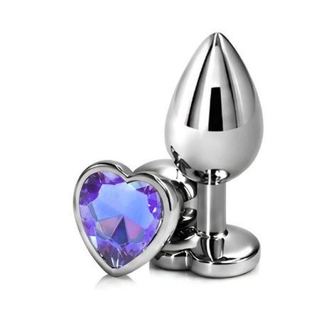 Основное фото Анальная пробка EGZO Silver Heart Plug M серебристая с сиреневым кристаллом 8,2 см
