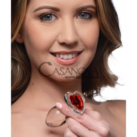 Основное фото Анальная пробка Xr Brands Red Heart Gem Glass Medium Anal Plug прозрачная с красным кристаллом 8,3 см