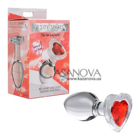 Основное фото Анальная пробка Xr Brands Red Heart Gem Glass Medium Anal Plug прозрачная с красным кристаллом 8,3 см