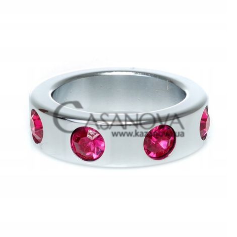 Основное фото Металлическое эрекционное кольцо Boss Series Metal Cock Ring With Pink Diamonds Medium серебристое