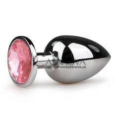 Основне фото Анальна пробка EasyToys Metal Butt Plug ET126PNK срібляста з рожевим каменем 9,5 см