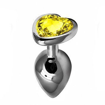 Основное фото Анальная пробка EGZO Dark Silver Heart Plug M серебристая с салатовым кристаллом 8,2 см