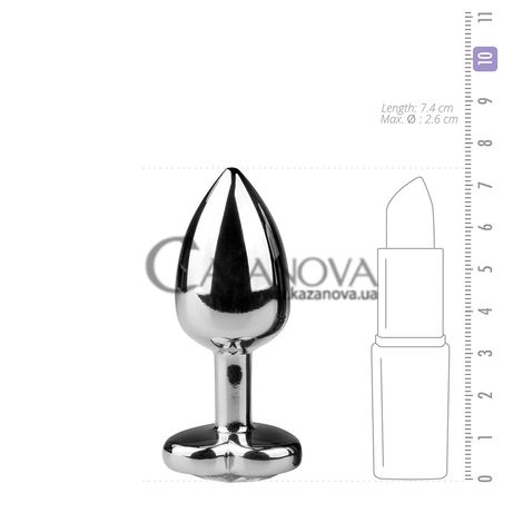 Основне фото Анальна пробка EasyToys Metal Butt Plug срібляста з білим кристалом 7,4 см