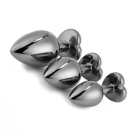 Основное фото Анальная пробка EGZO Dark Silver Heart Plug M серебристая с салатовым кристаллом 8,2 см