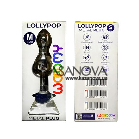 Основное фото Анальная пробка Wooomy Lollypop M серебристая с прозрачным кристаллом 9,4 см