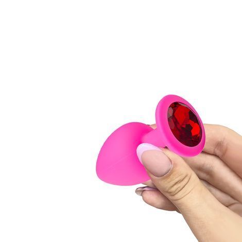 Основне фото Силіконова анальна пробка Crystal Silicone Diamond M рожева з червоним кристалом 8,5 см
